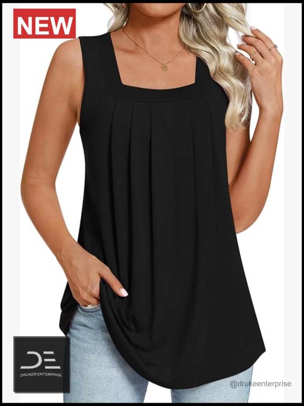 Women's Sleeveless Square Neck Tunic Tank Top - Soft Rayon Spandex